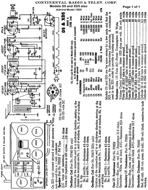 Admiral 15D5 Continental Radio Television Corporation D5 and XD5 schematic